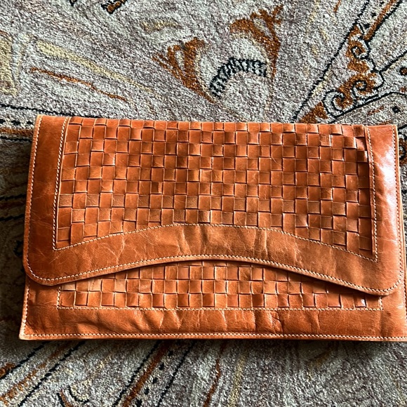 Handbags - Gorgeous tan genuine, leather handwoven envelope clutch bag 12”x7”